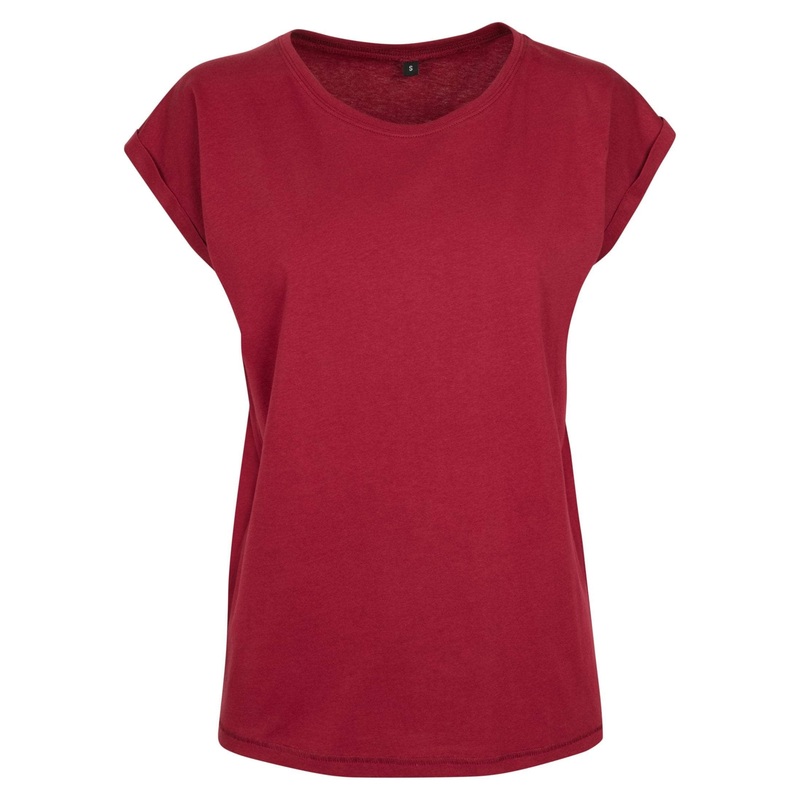 Build Your Brand Women’s Extended Shoulder Tee – Burgundy