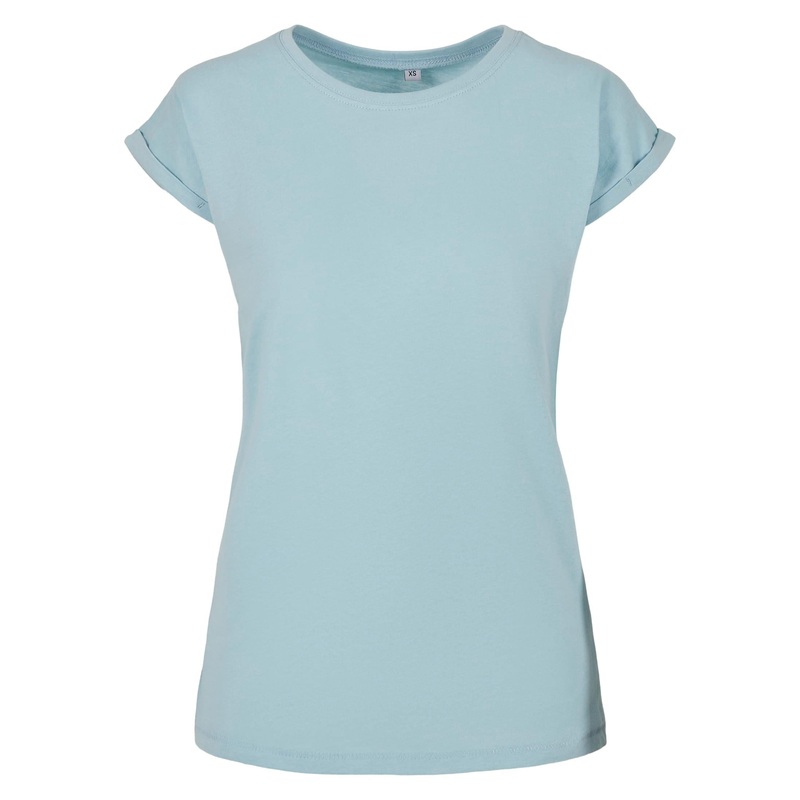 Build Your Brand Women’s Extended Shoulder Tee – Ocean Blue