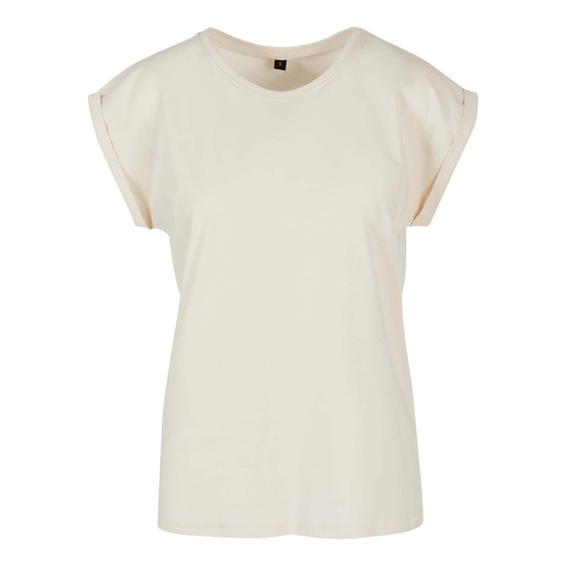 Build Your Brand Women’s Extended Shoulder Tee – Sand