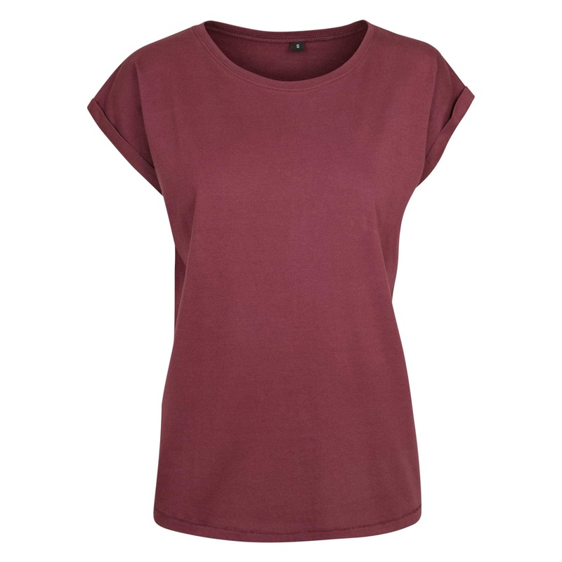 Build Your Brand Women’s Extended Shoulder Tee – Cherry
