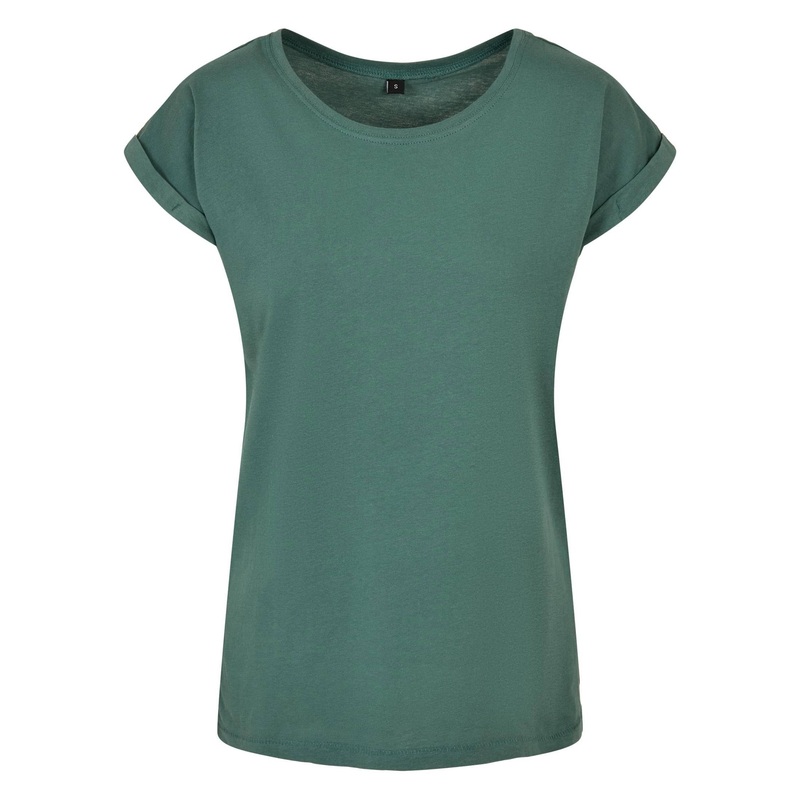 Build Your Brand Women’s Extended Shoulder Tee – Pale Leaf