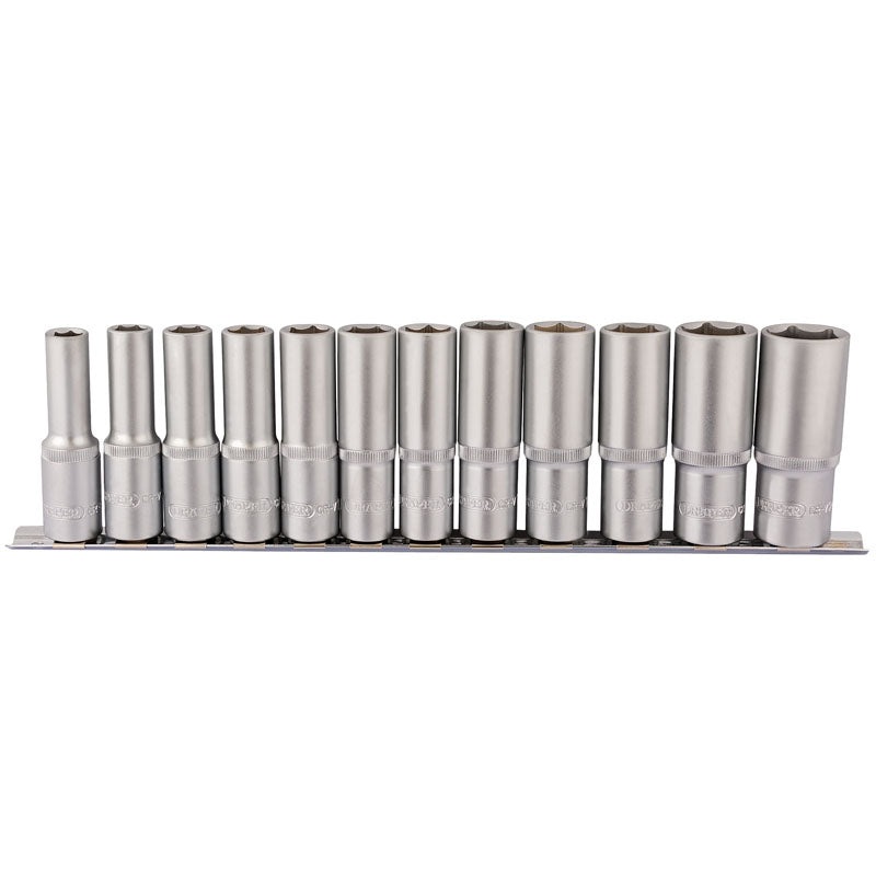 Draper 1/2 Square Drive Deep Socket Set on Metal Rail (12 Piece)