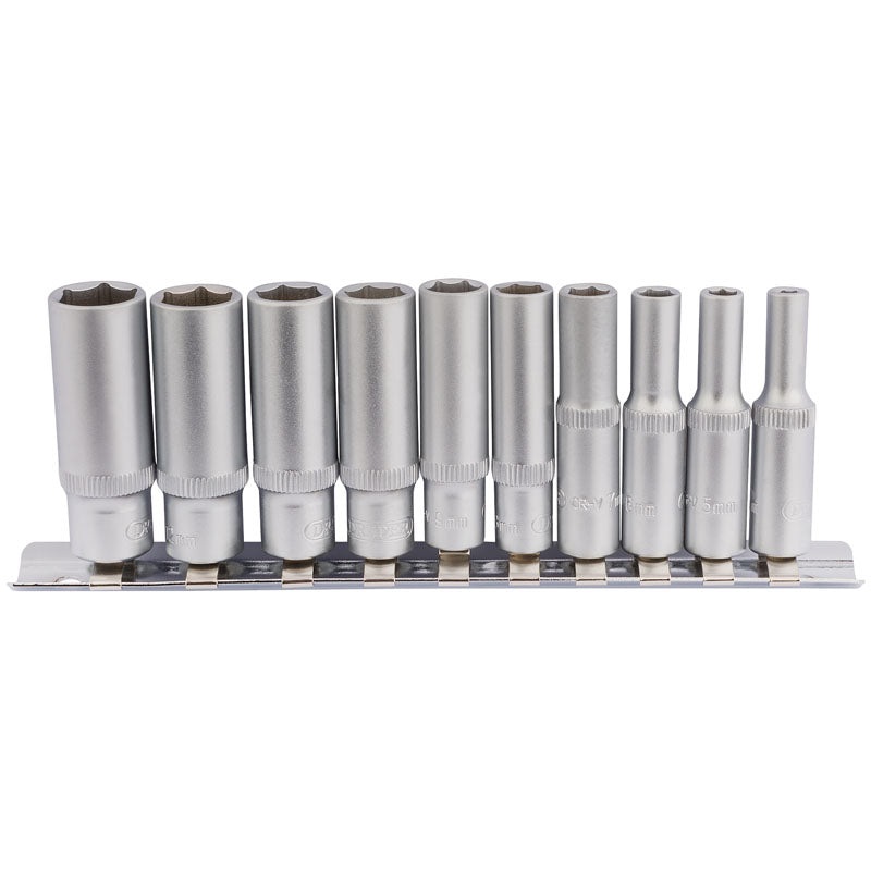Draper 1/4 Sq. Dr. Metric Deep Sockets on Metal Rail (10 piece)