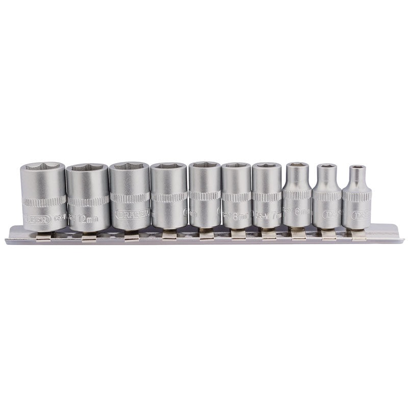 Draper 1/4 Sq. Dr. Metric Sockets on Metal Rail (10 piece)