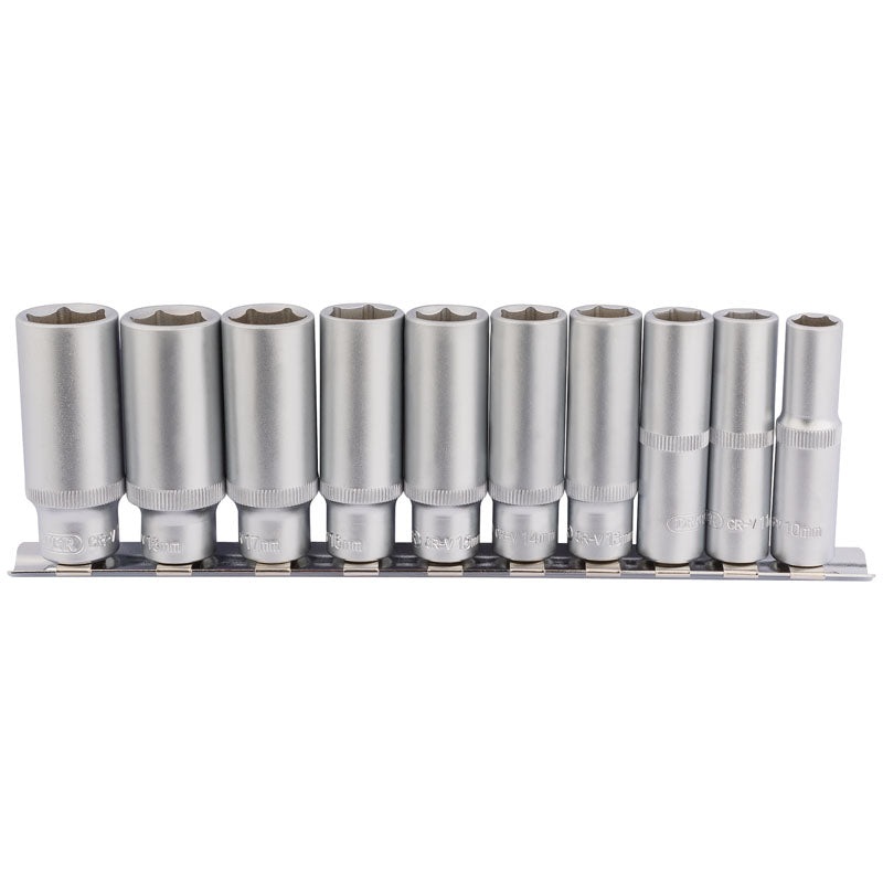 Draper 3/8 Square Drive Deep Socket Set on Metal Rail (10 Piece)