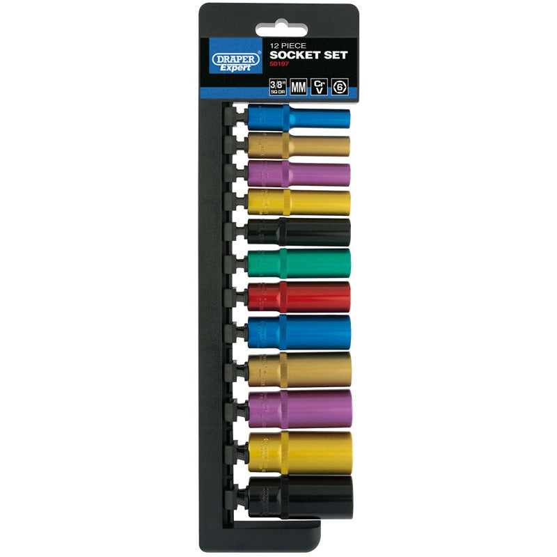 Draper 3/8 Sq. Dr. Metric Coloured Deep Socket Set (12 Piece)