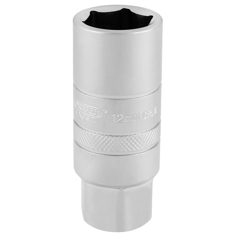 Draper 3/8 Square Drive 12mm Thread 6 Point Satin Chrome Spark Plug Socket (18mm Socket)