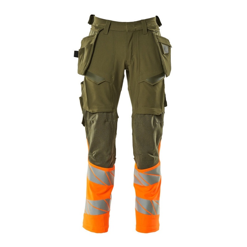 Mascot Accelerate Safe Trousers with Holster Pockets – Moss Green/Orange