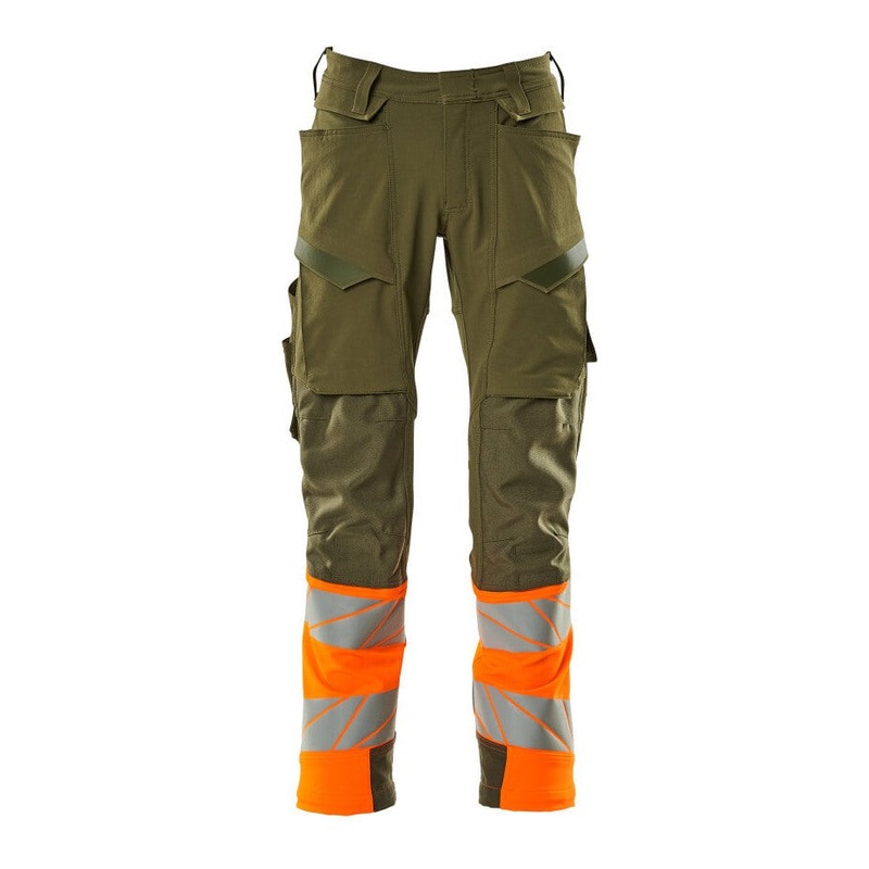 Mascot Accelerate Safe Trousers with Kneepad Pockets – Moss Green/Orange