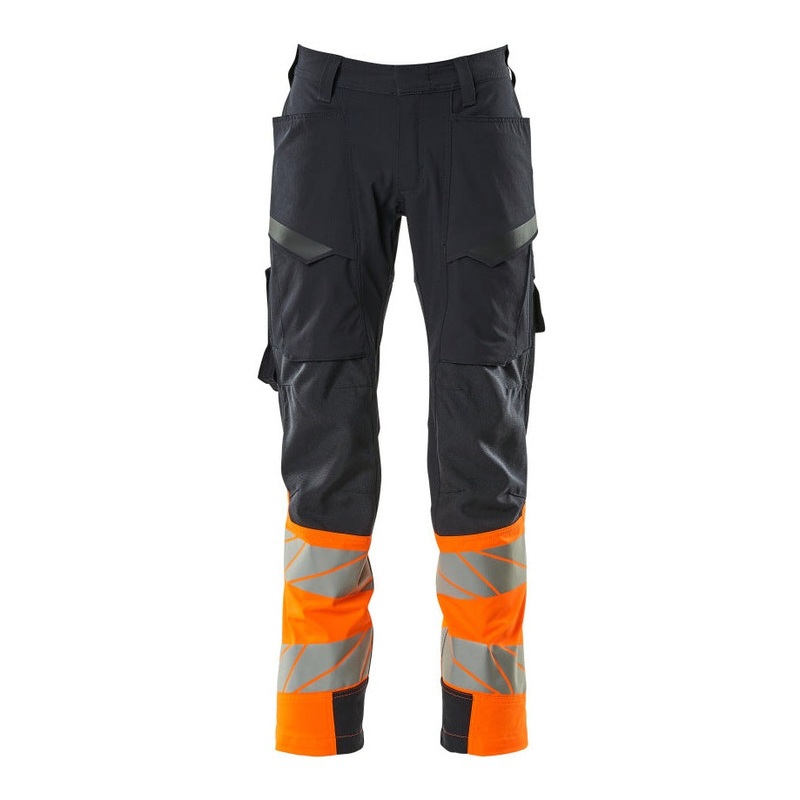 Mascot Accelerate Safe Ultimate Stretch Trousers with Thigh Pockets – Dark Navy/Hi-Vis Orange