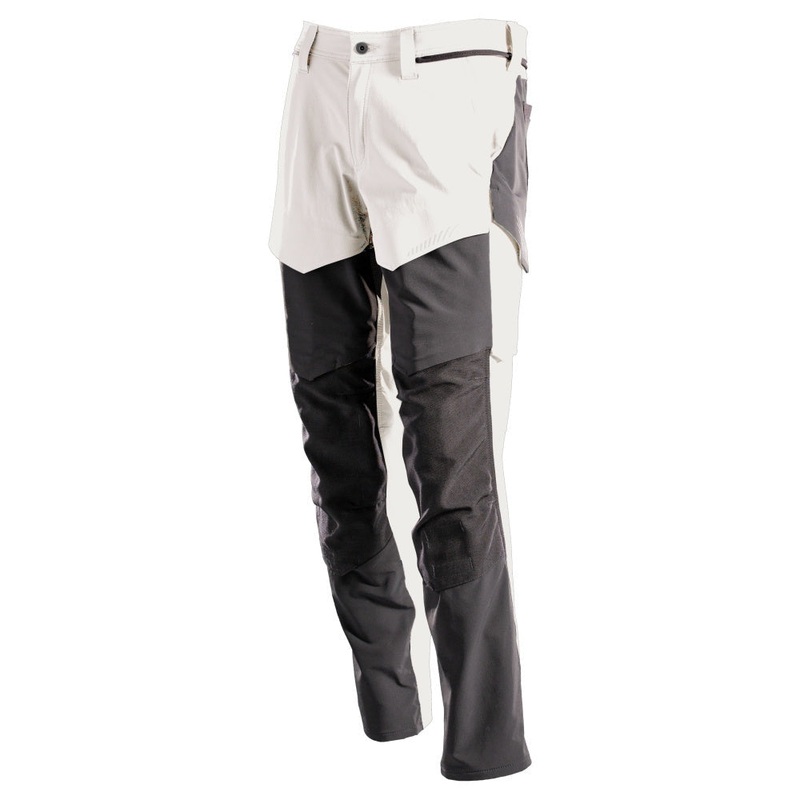Mascot Customized Stretch Trousers with Kneepad Pockets – White/Stone Grey