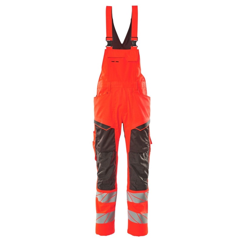 Mascot Accelerate Safe Bib & Brace with Kneepad Pockets – Hi-Vis Red/Dark Anthracite