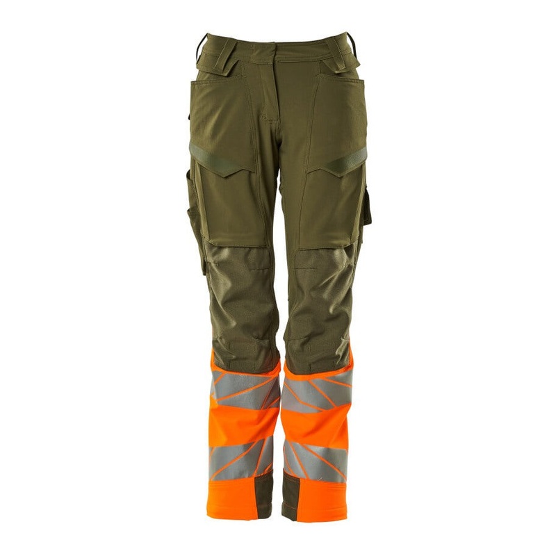 Mascot Accelerate Safe Ladies Diamond Fit Trousers with Kneepad Pockets – Moss Green/Orange