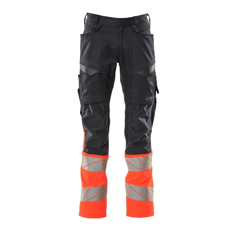 Mascot Accelerate Safe Trousers with Kneepad Pockets – Dark Navy/Hi-Vis Red