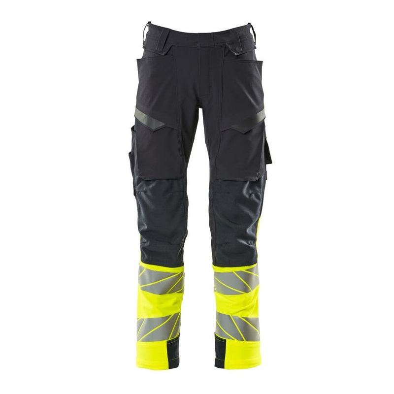 Mascot Accelerate Safe Trousers with Kneepad Pockets – Dark Navy/Hi-Vis Yellow