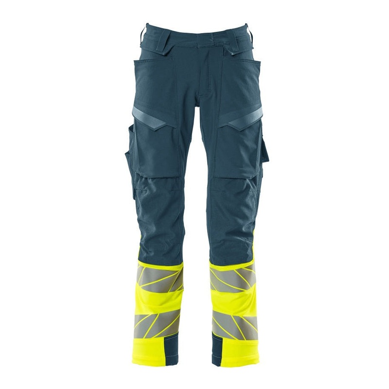 Mascot Accelerate Safe Trousers with Kneepad Pockets – Dark Petroleum/Hi-Vis Yellow