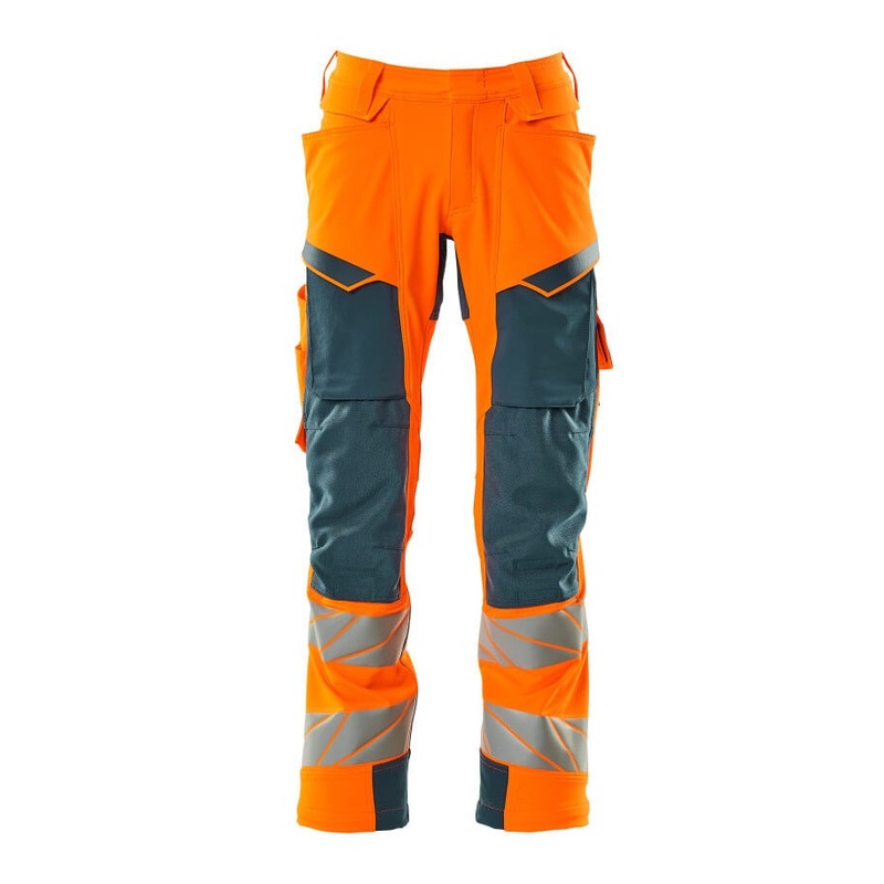 Mascot Accelerate Safe Trousers with Kneepad Pockets – Hi-Vis Orange/Dark Petroleum