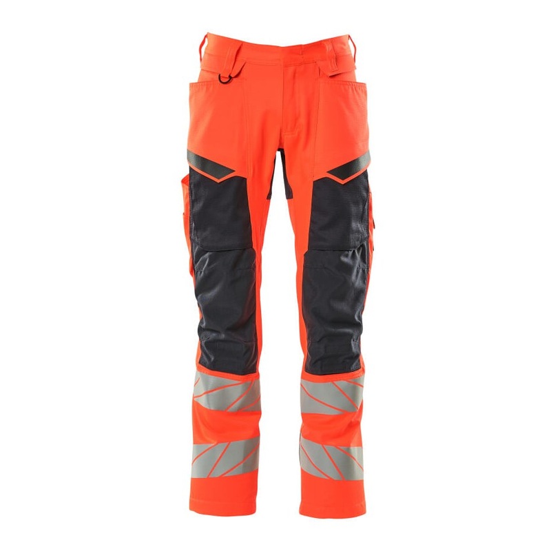 Mascot Accelerate Safe Trousers with Kneepad Pockets – Hi-Vis Red/Dark Navy