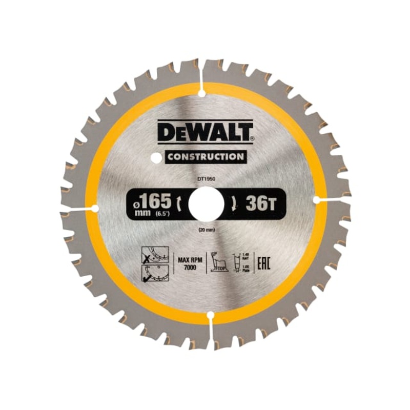 DEWALT Cordless Construction Trim Saw Blade 165 x 20mm x 36T