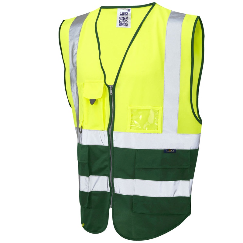 Leo Workwear LYNTON Leo EcoViz Superior Waistcoat – Hi-Vis Yellow/Bottle