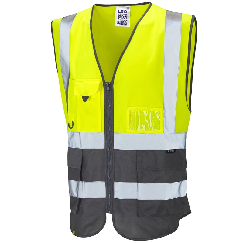 Leo Workwear LYNTON Leo EcoViz Superior Waistcoat – Hi-Vis Yellow/Grey