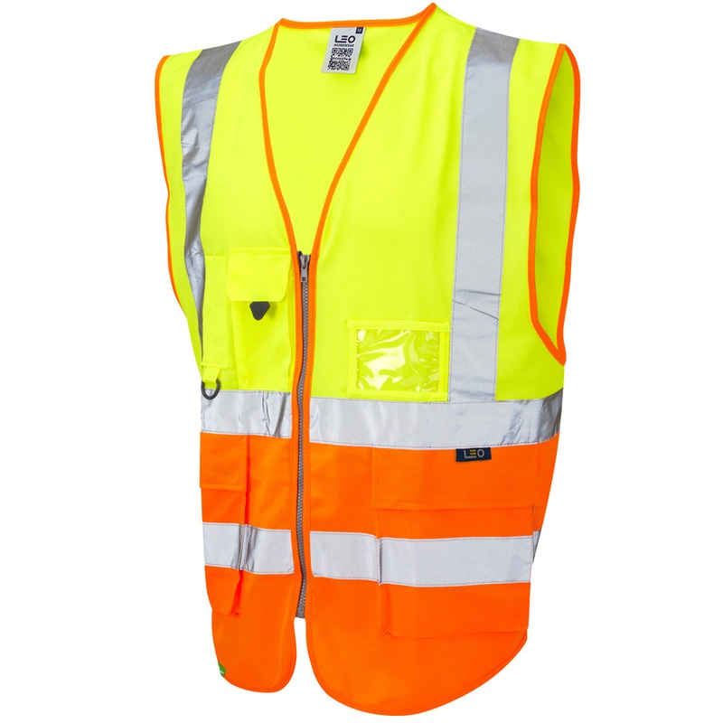 Leo Workwear LYNTON Leo EcoViz Superior Waistcoat – Hi-Vis Yellow/Hi-Vis Orange