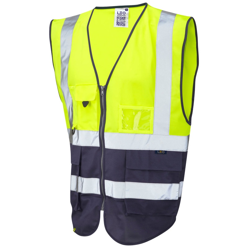 Leo Workwear LYNTON Leo EcoViz Superior Waistcoat – Hi-Vis Yellow/Navy