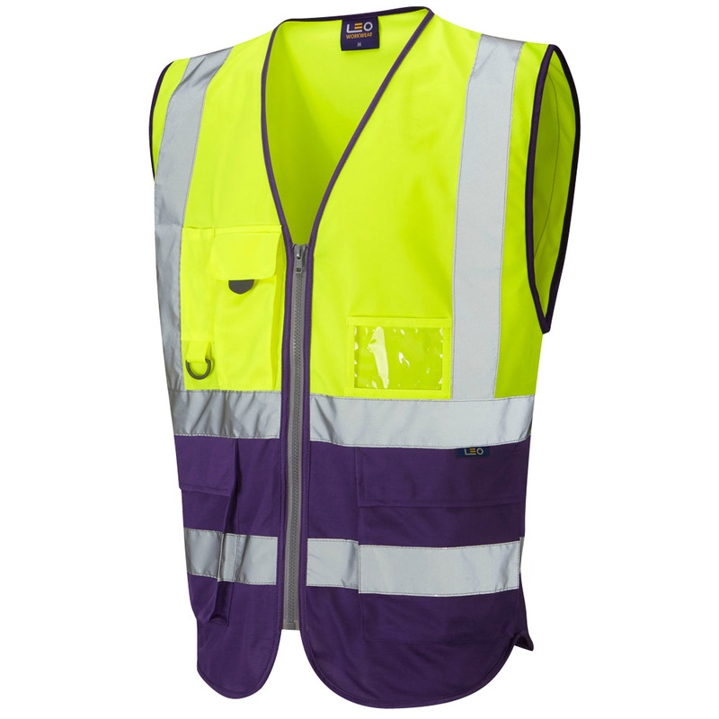 Leo Workwear LYNTON Leo EcoViz Superior Waistcoat – Hi-Vis Yellow/Purple
