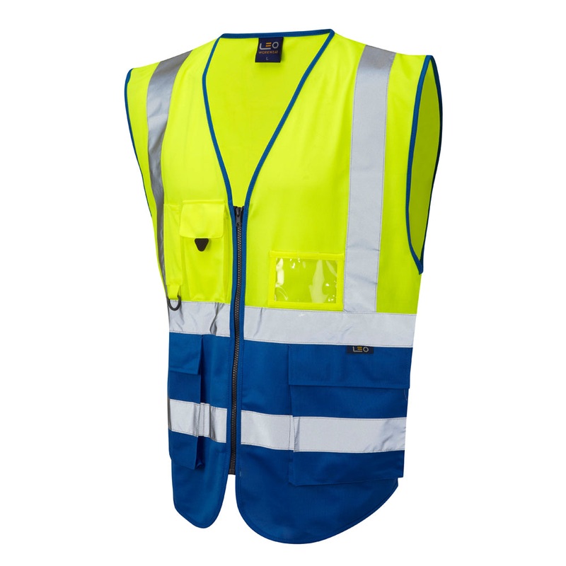 Leo Workwear LYNTON Leo EcoViz Superior Waistcoat – Hi-Vis Yellow/Royal