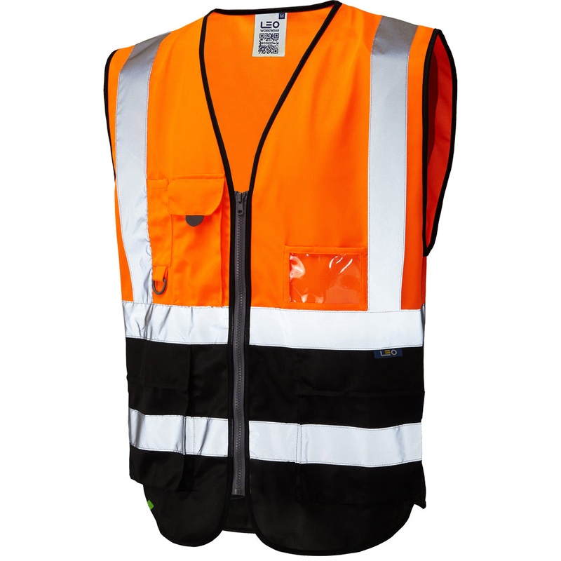 Leo Workwear LYNTON Leo EcoViz Superior Waistcoat – Orange/Black