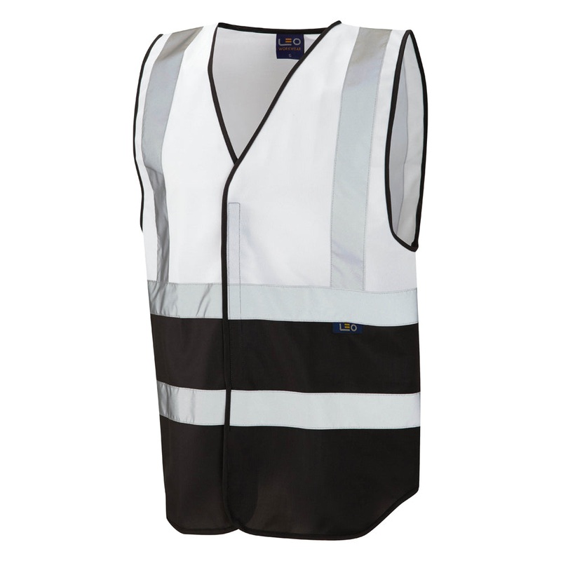Leo Workwear PILTON Leo EcoViz Reflective Waistcoat – White/Black