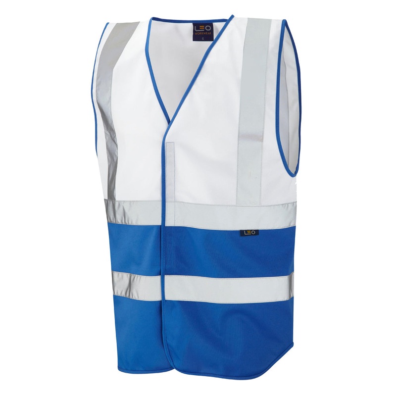Leo Workwear PILTON Leo EcoViz Reflective Waistcoat – White/Royal