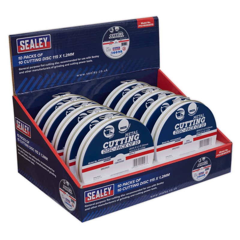 Sealey Cutting Disc 115 x 1.2mm Countertop Display Box 10 Packs of 10