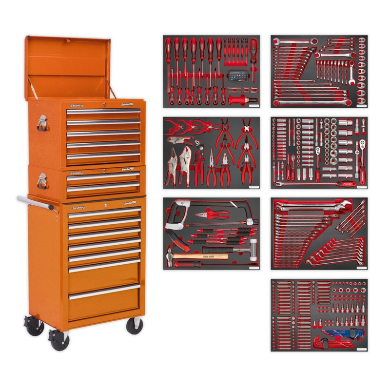Sealey Tool Chest Combination 14 Drawer with Ball-Bearing Slides – Orange & 446pc Tool Kit