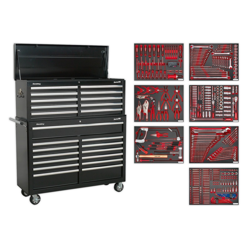 Sealey Tool Chest Combination 23 Drawer with Ball-Bearing Slides – Black with 446pc Tool Kit