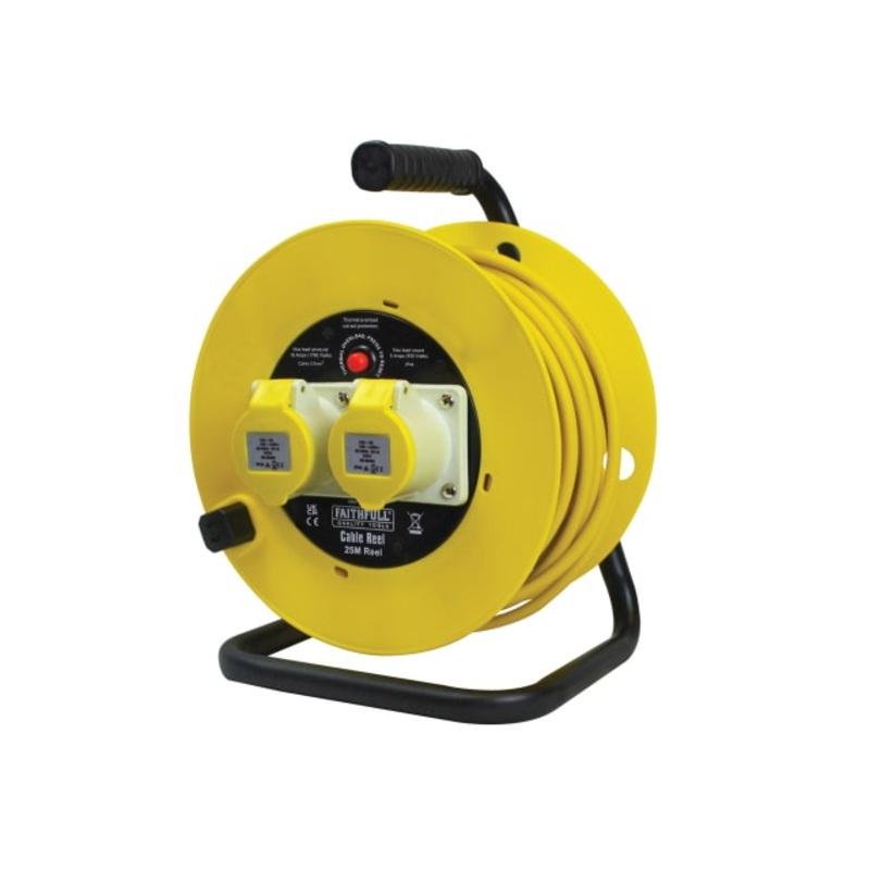 Faithfull Power Plus Open Drum Cable Reel 110V 16A 2-Socket 25m (2.5mm Cable)