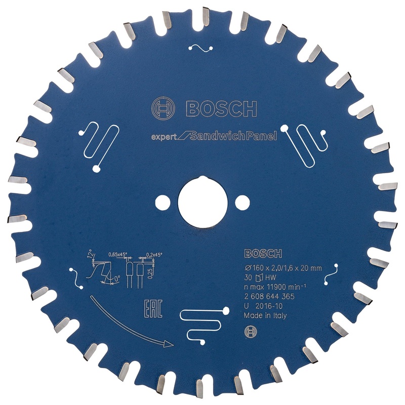 Bosch Professional Expert Circular Saw Blade for Hand Held Saws – Sandwich Panel, 160x20x2x30T