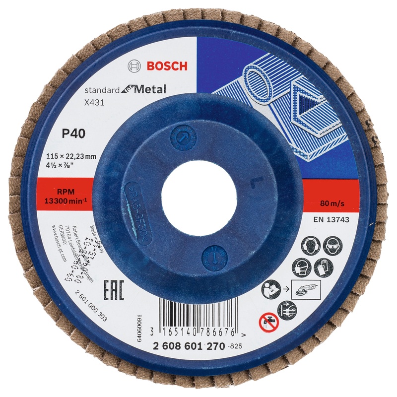 Bosch Professional X431 Flap Disc – Standard for Metal, 115mm x 22.23mm, G40