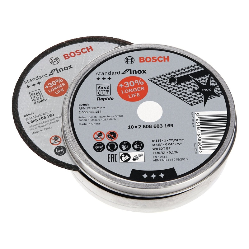 Bosch Professional Inox Cutting Disc – Rapido Straight WA 60 T BF, 115mm x 22.23mm x 1.0mm (Pack of 10)