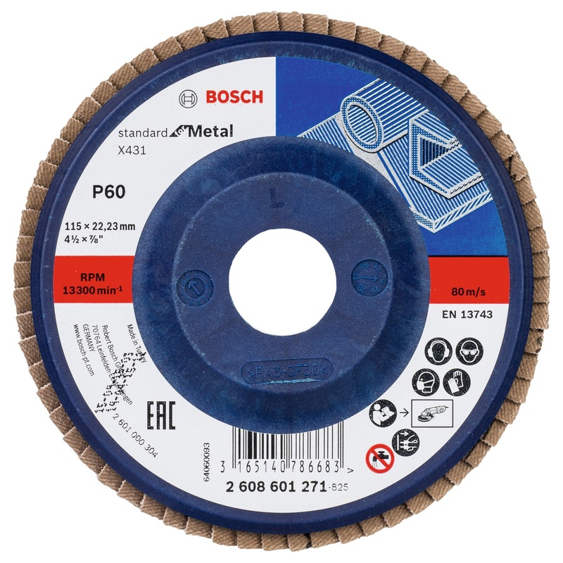 Bosch Professional X431 Flap Disc for Metal – 115mm, G60, 22.23mm