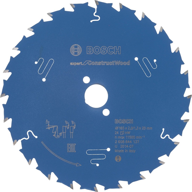 Bosch Professional Expert Circular Saw Blade for Construct Wood – 165 x 20 x 2.0 mm, 24 Teeth