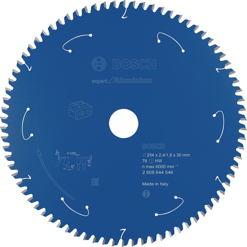 Bosch Professional Expert Aluminium Circular Saw Blade for Cordless Saws – 254×2.4/1.8×30 T78