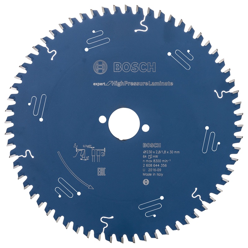 Bosch Professional Expert Circular Saw Blade for High Pressure Laminate – Hand Held – 230x30x2.8x64T