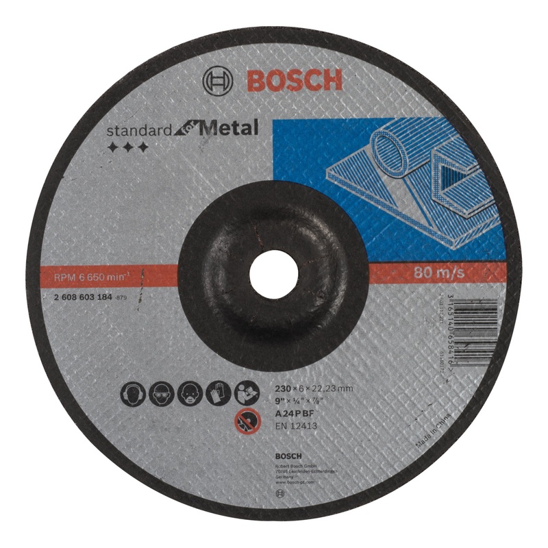 Bosch Professional Metal Grinding Disc with Depressed Centre A 24 P BF – 230mm x 22.23mm x 6.0mm (Standard for Metal)