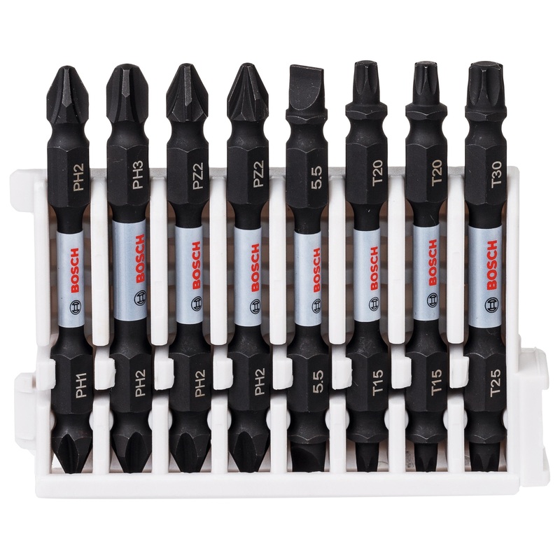 Bosch Professional Impact Double Ended Bit Pack 65mm, PH1-PH2, PH2-PH3, PH2-PZ2, PH2-PZ2, SL1x5.5, T15-T20, T15-T20, T25-T30 Pick & Clic