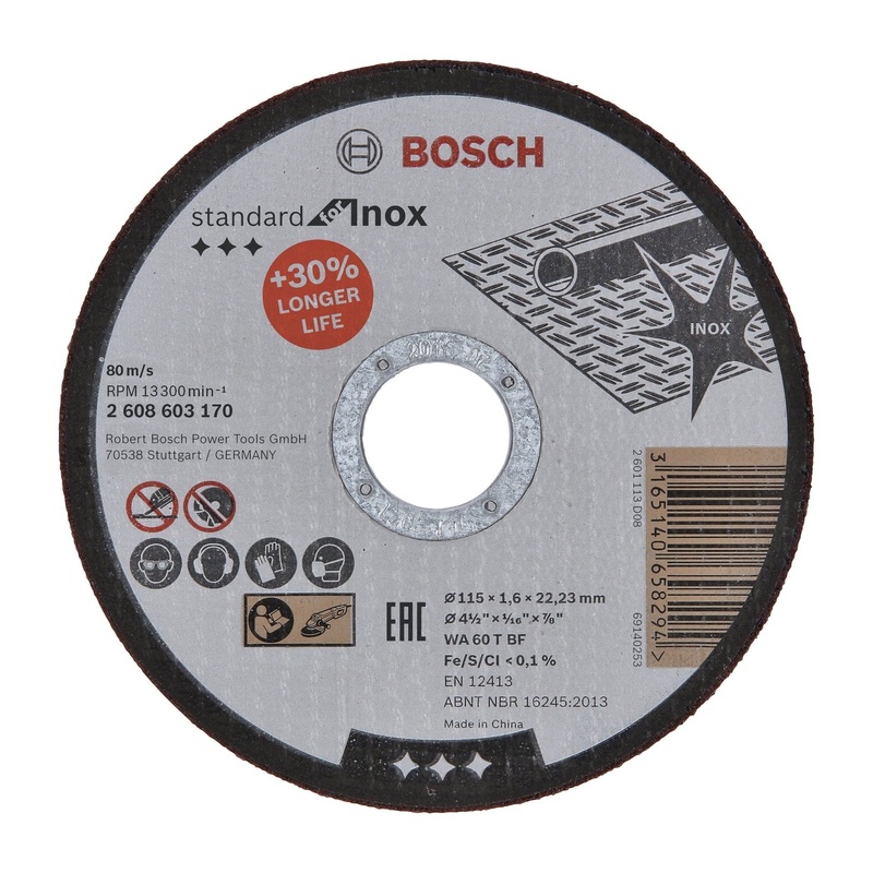Bosch Professional Inox Straight Cutting Disc WA 60 T BF – 115mm x 22.23mm x 1.6mm