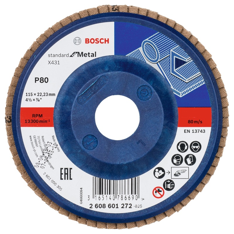 Bosch Professional X431 Flap Disc – Standard for Metal, 115mm x 22.23mm, G80