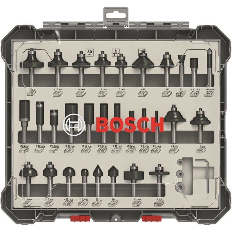 Bosch Professional 30-Piece Mixed Application Router Bit Set with 1/4 Shank