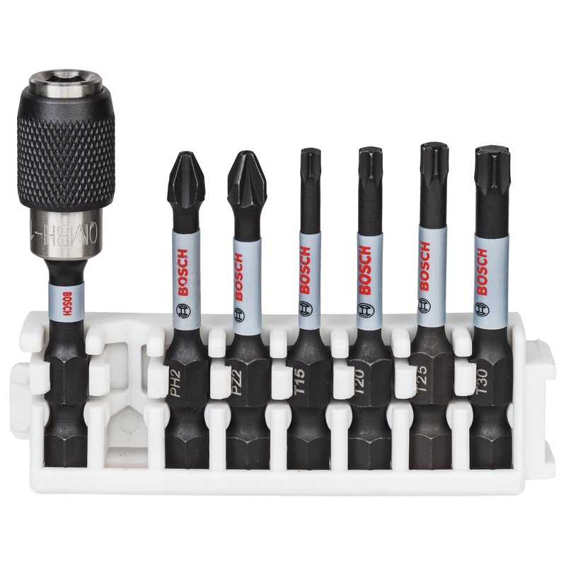 Bosch Professional Impact Power Bit Insert Pack – 50mm PH2, PZ2, T20-T30 with Bitholder Quick Release Pick & Clic