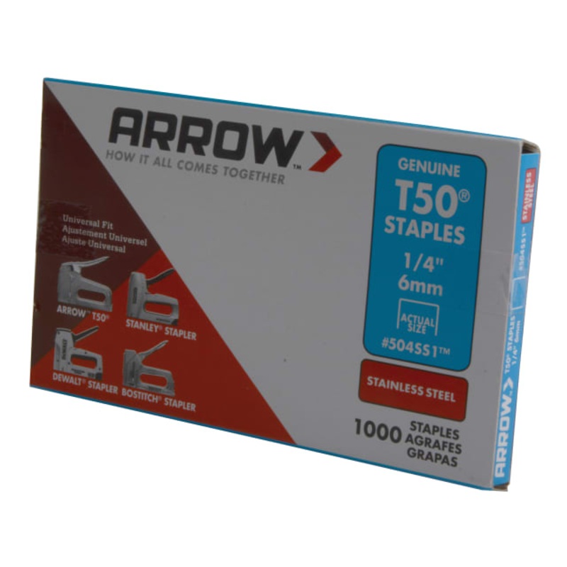 Arrow T50 Staples Stainless Steel 504SS 6mm (1/4in) (Box 1000)